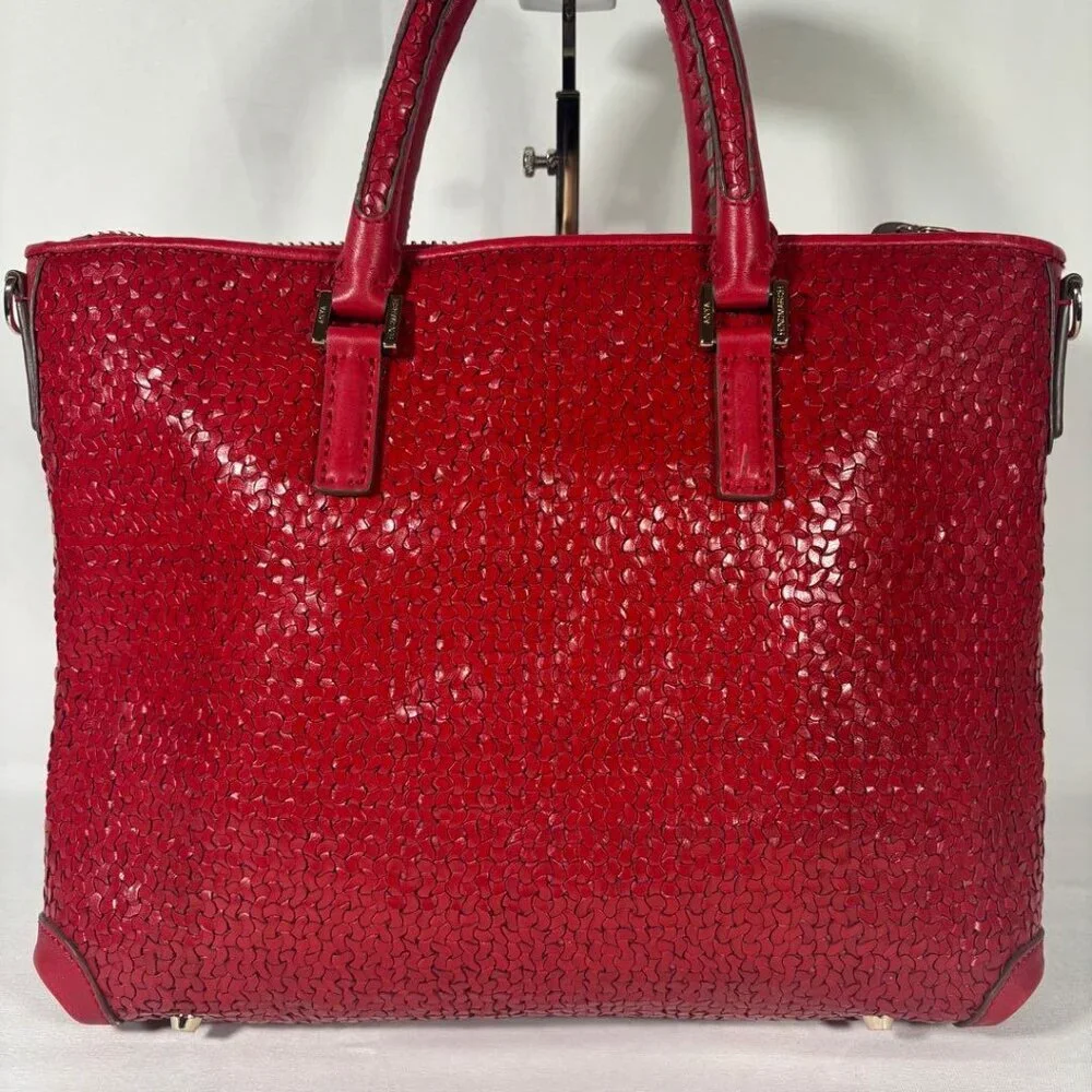 Anya Hindmarch Red Woven Leather Tote Bag Tassel A4 Work Bag Quiet Luxury Statem